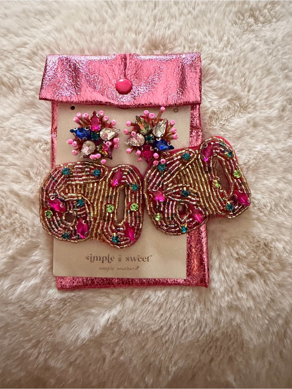 Simply Southern Pink Metallic Gift Bow Earring Card